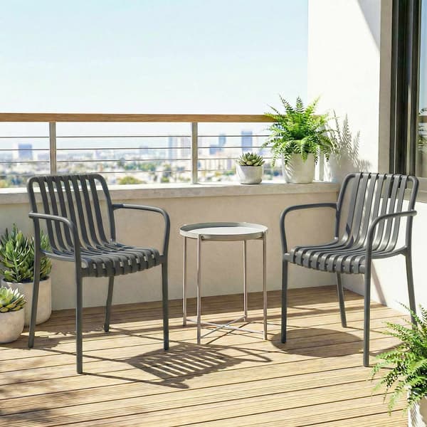 Stabelbare udendørsstole sæt med 4, mørkegrå, ergonomisk design