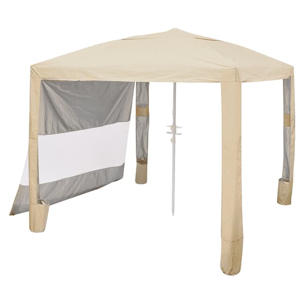 Strandtält 2,4x2,4 m, UPF 50+, sidovägg, sandfickor