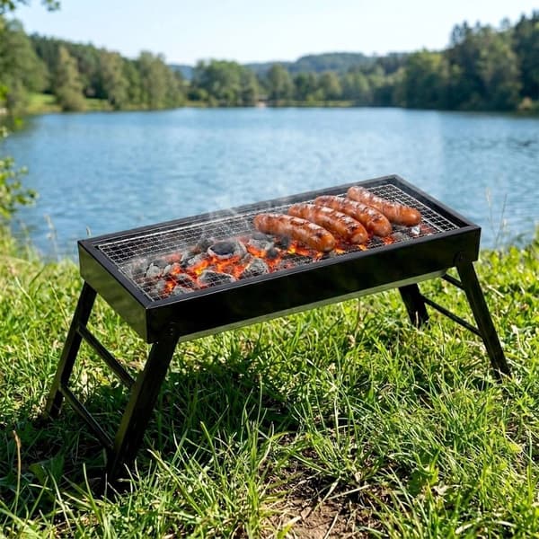 Bærbar kulgrill, foldbar stål, 77x23x31 cm
