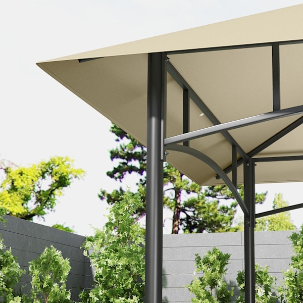 Grillpaviljong 240 x 150 x 257 cm vattentät flamskyddad trädgårdspaviljong med dubbeltak, sidohyllor, lusthus med UV-skydd, BBQ-paviljong av stål, gri