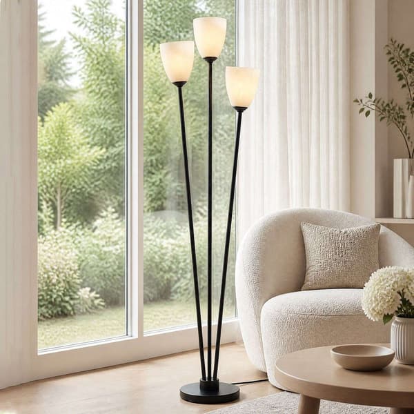 Sort gulvlampe med 3 akrylskærme, 153 cm