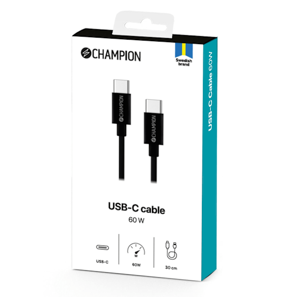 USB-C kabel 30 cm sort