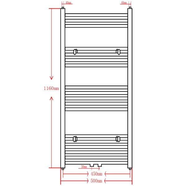 Håndklædetørrer centralvarmelegeme lige 500 x 1160 mm sort