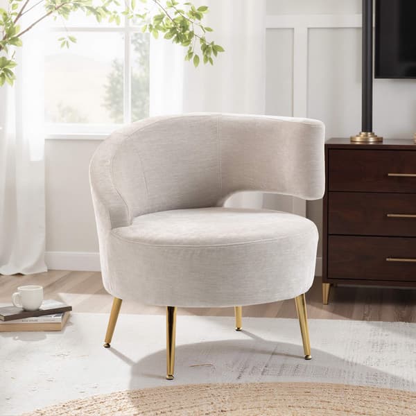 Chenille Lounge Fåtölj med Guldben, Krämvit