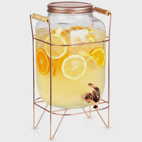 Drikkevaredispenser med hane og stativ, 8L glas