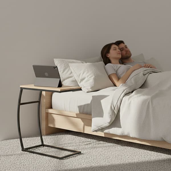 C-format sidobord – metall och MDF, för soffa och säng