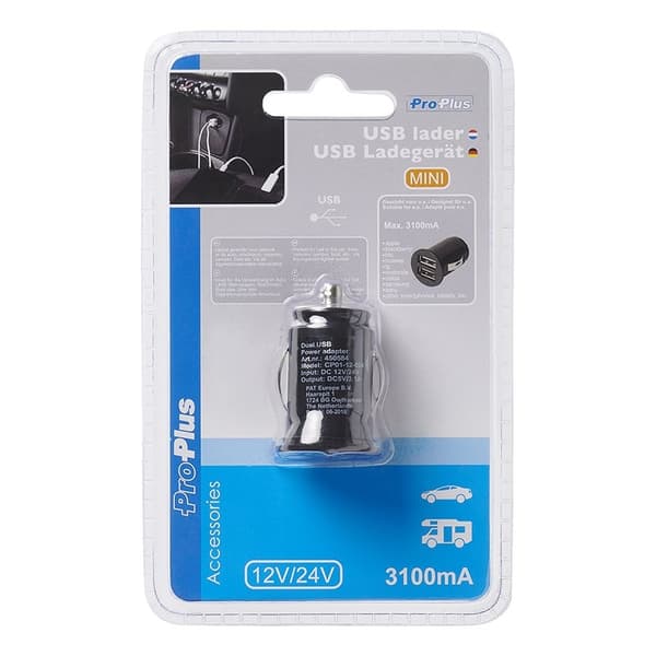 2-vägs USB-laddare mini typ A 12V/24V 3100mA