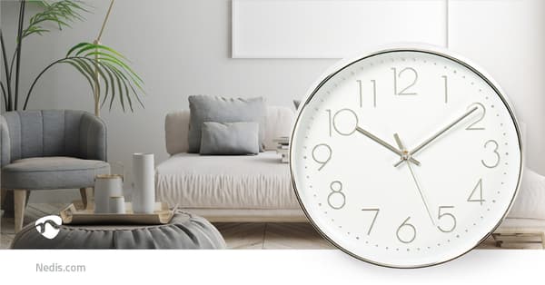 Väggklocka | Diameter: 300 mm | Plast | Silver / Vit