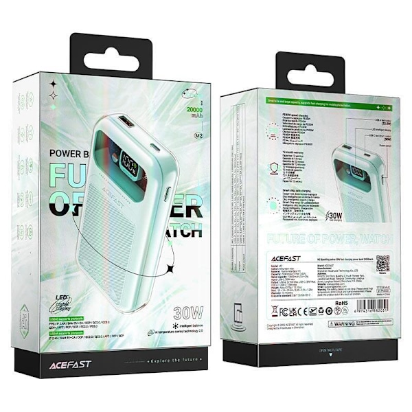 Powerbank 20000mAh Sparkling Series hurtigopladning 30W QC AFC FCP SCP grøn