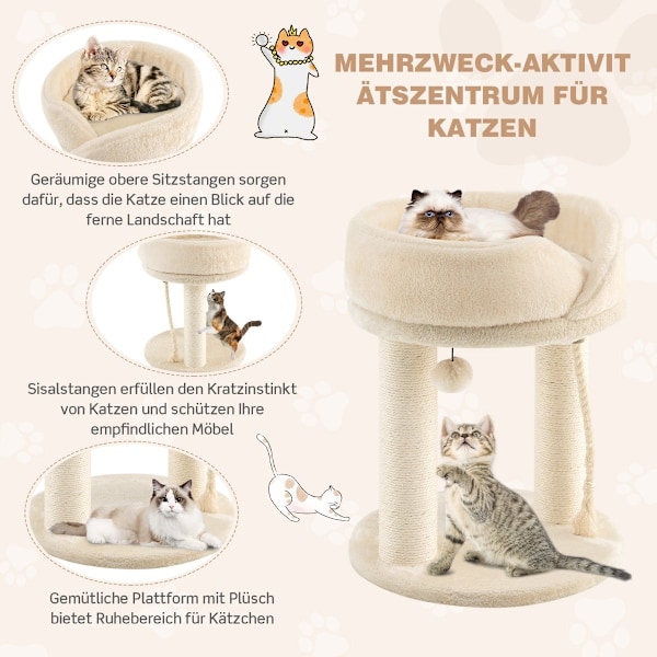 Kattträd kattskrapstolpe med mjukt sits sisaltorn för katter beige