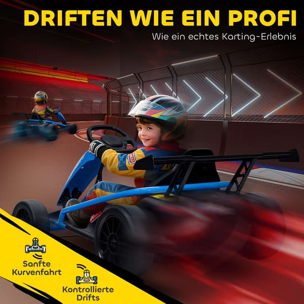 24V elektrisk gokart til drifting, 8-12 år, blå