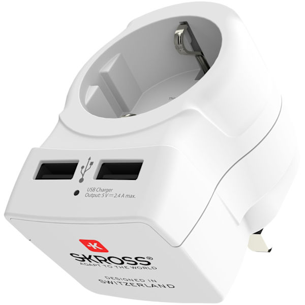 Matkasovitin Euroopasta Iso-Britanniaan jne. 2xUSB-A 12W maadoitettu