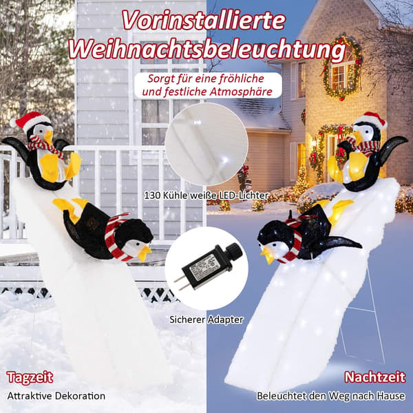 Julepingvin-rutsjebanedekoration, 130 LED, 120 cm