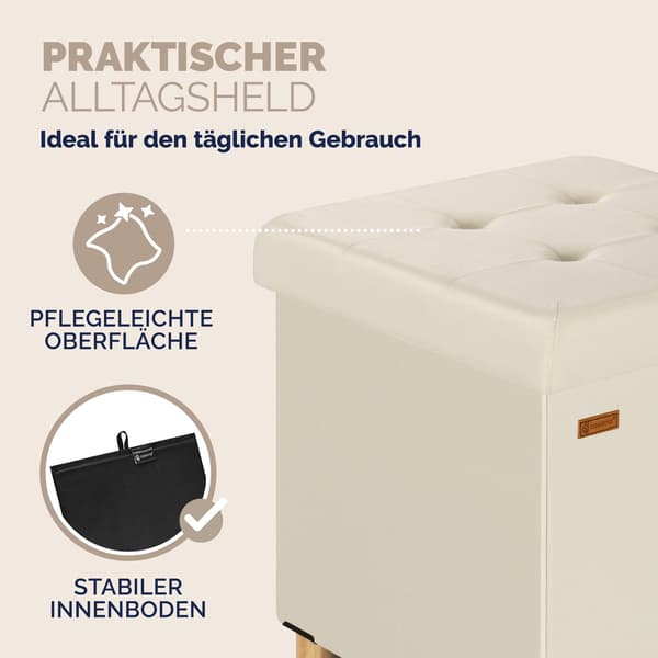 Beige fløjls foldbar skammel med opbevaring