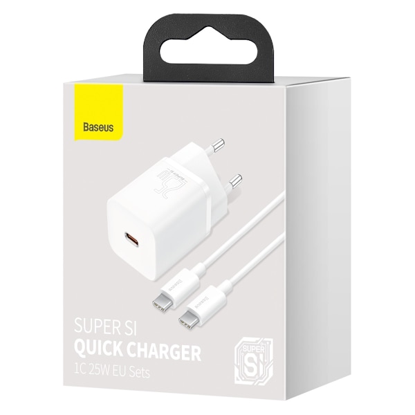 Si 25W 3A hurtig vægoplader med USB-C kabel 1m hvid