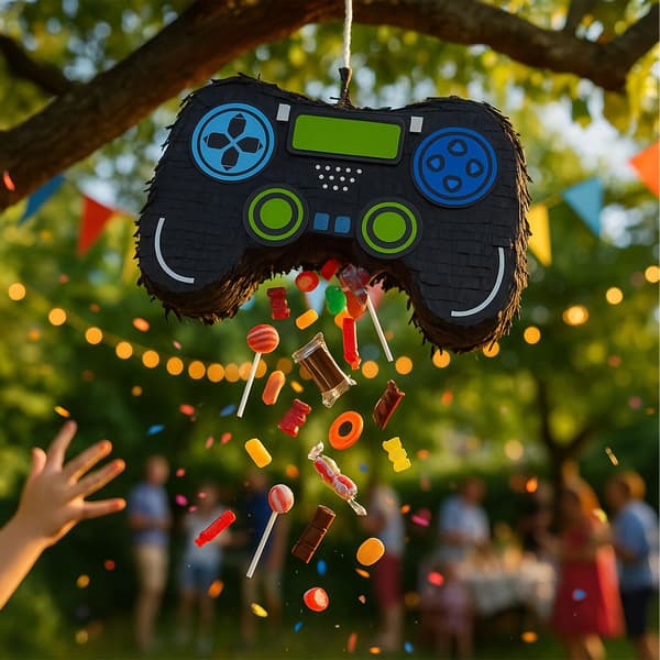 Gamer Controller Piñata-sæt med flagermus og maske
