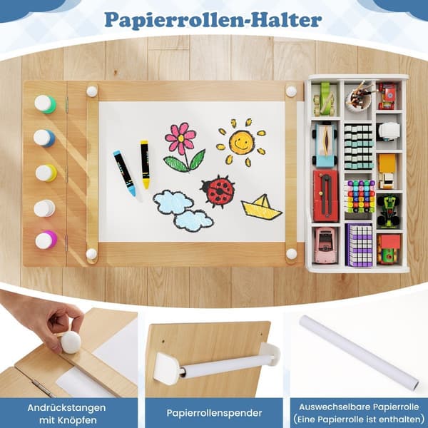 Børnekunstbordsæt med 2 stole, justerbart staffeli