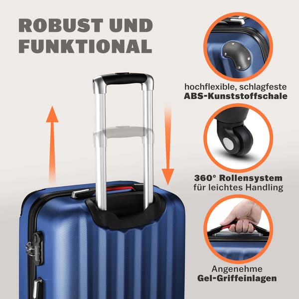 Blå hård kuffert, 90L, ABS-plast, 360 hjul