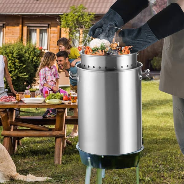 36-liters rustfri stålgryde med kurv og låg