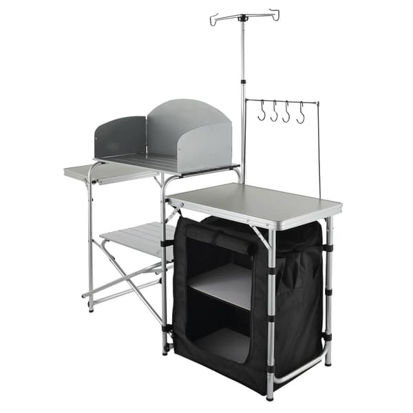 Campingkøkkenbord, foldbart kogebord, skab, forrude
