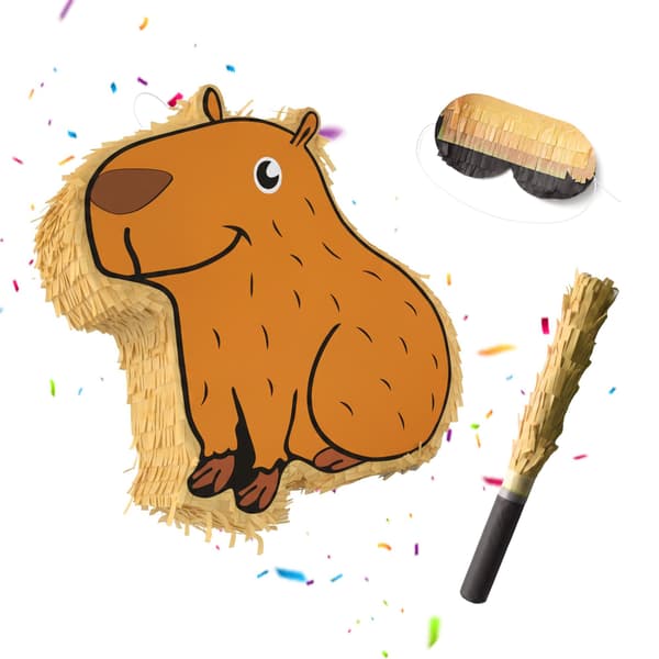 Kapybara Piñata Set, Pinne och Ögonbindel Ingår