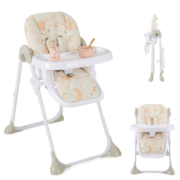 6 i 1 konvertibel barnstol med fällbara funktioner &amp; Dubbelbricka Fällbar Barnstol Beige