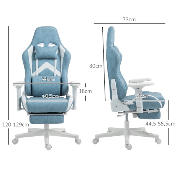 Gamingstol med liggfunktion, höj- och sänkbar skrivbordsstol med huvud- och ländkuddar, ergonomisk spelstol med utdragbart fotstöd, konstläder, upp ti