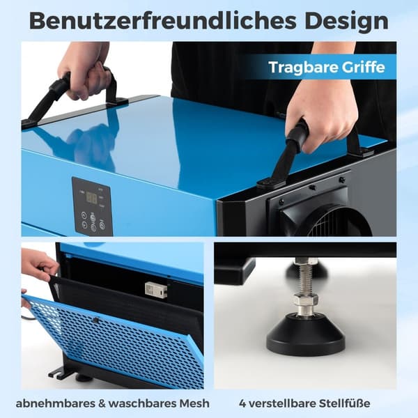 Industriel affugter, 73,5 l/dag, 3 tilstande, timer