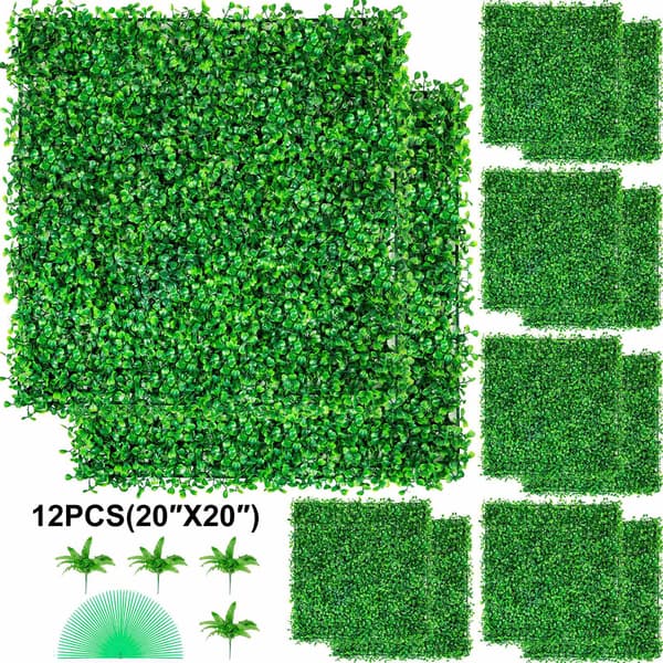 Konstgjorda buxbomshäckpaneler, 12-pack 20x20 tum