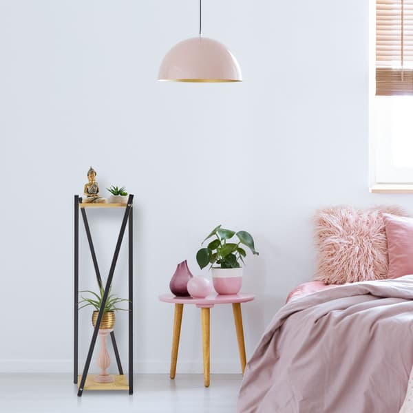 Hög blommig piedestal med 2 hyllplan