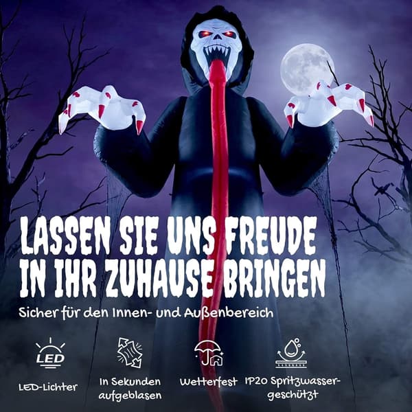 Uppblåsbart Halloween-skelett med LED-ljus, 310 cm