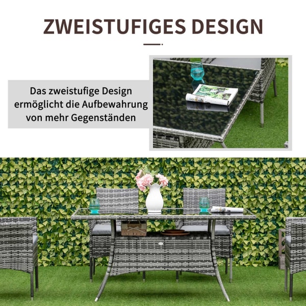 Havebord Glasbord Polyrattan Sikkerhedsglas Grå Sort 150X85X74Cm
