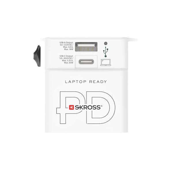 Rejseadapter med dobbelt USB-oplader, 65W strømforsyning