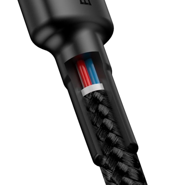 Kestävä joustava USB-C PD-kaapeli PD 2.0 60W 20V 3A QC3.0 2M musta ja punainen