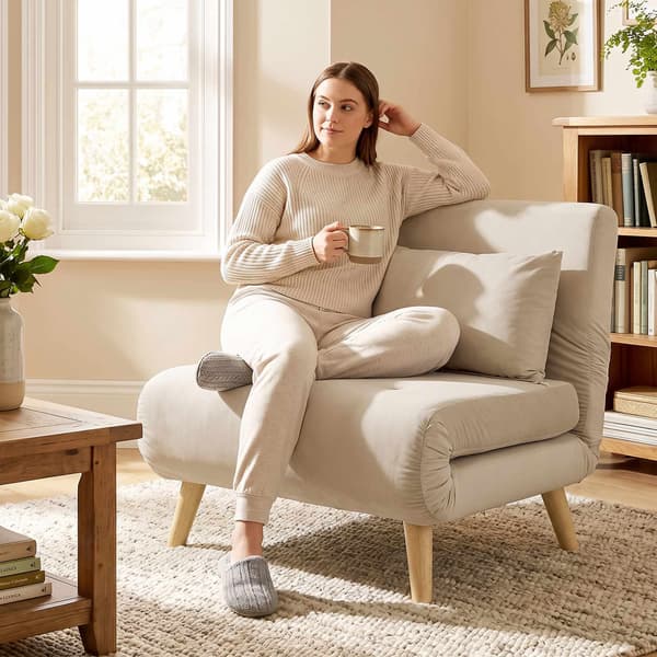 Konvertibel 3-i-1 bäddsoffa, justerbart ryggstöd, beige