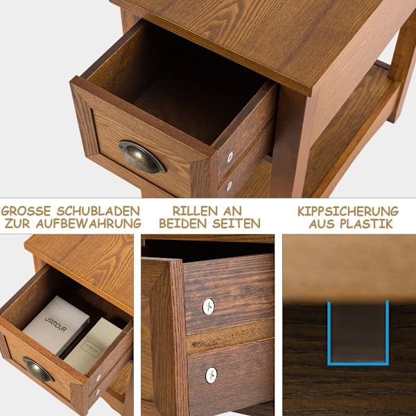 Retro sidebord med skuffe & hylde gummitræben til stue & soveværelse gulbrun
