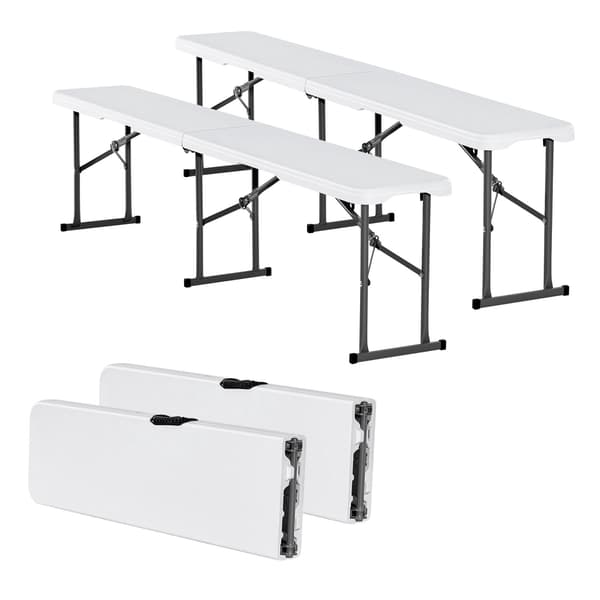 1,8 m foldbar bænk, HDPE-sæde, 2-pak, hvid