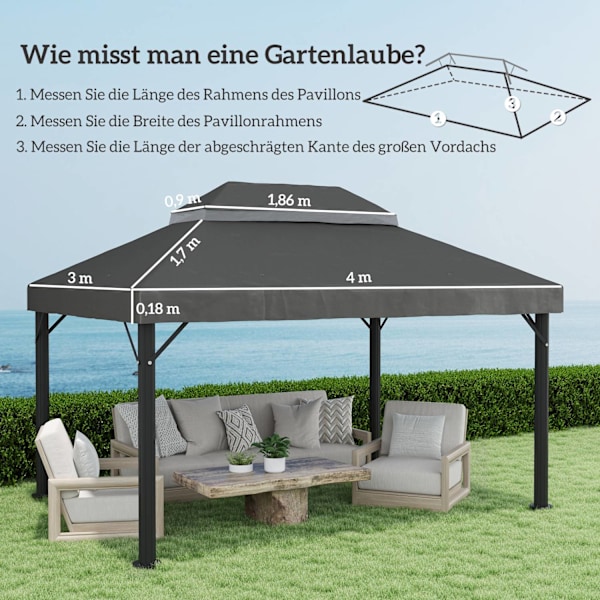 Outsuuny vaihtokatto huvimajaan 3 x 4m Vedenpitävä huvimajakatto Double Roof Vaihtopäällinen Garden Gazebolle Oxford Kankaan vaihto-osat 370gsm Tumman