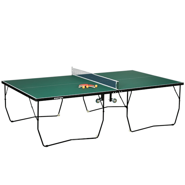 Indoor Pöytätennispöytä Pyörillä Pöytätennispöytä Taitettava Pöytätennispelisetti, Jossa 2 Pöytätennismailaa Ja 3 Palloa, Terästä, Vihreä