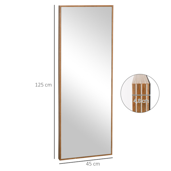 Fuldlængde Vægspejl 125X45Cm Med Træramme, Natur, Til Garderobe Eller Entre
