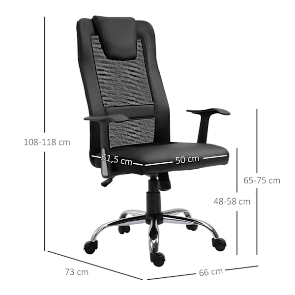 Kontorstol Ergonomisk Drejestol, Højdejusterbar, Pu-Læder, Sort, 66X73X108-118 Cm