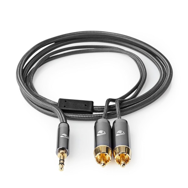 Stereo Audio kabel | 3.5 mm Hanstik | 2x RCA Hanstik | Guldplateret | 2.00 m | Runde | Grå / Gun Metal Grå | Cover Window Box