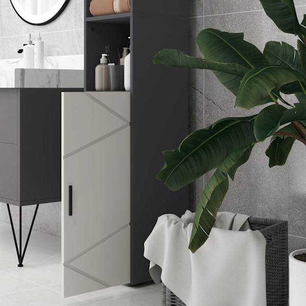 Smalt badeværelsesskab, højt toiletskab med justerbar hylde og 2 åbne rum, badeværelsesskab til små rum badeværelse, stue 30 x 30 x 183 cm grå |