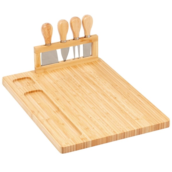 Bambus ostebord med knive, 5 stk