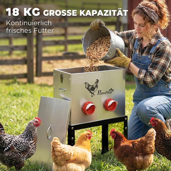 Kyllingefoderautomat 18 kg kapacitet, justerbare ben, 6 åbninger