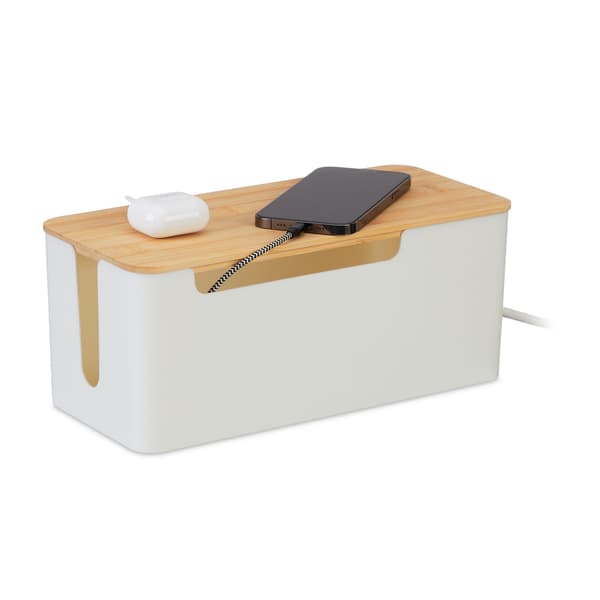 Cable Organizer Box med bambus låg til strømkabler