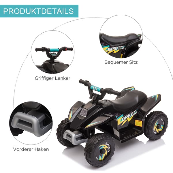 6V elektrisk firhjuling til børn, sort, alder 1,5-3, 20 kg grænse