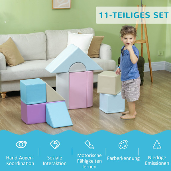 11 st. Mjuka byggstenar, byggklossar av skum, byggklossar för att springa runt, klättra, mjuka jättebyggstenar, byggklossar för 1-3 år gamla barn, kon