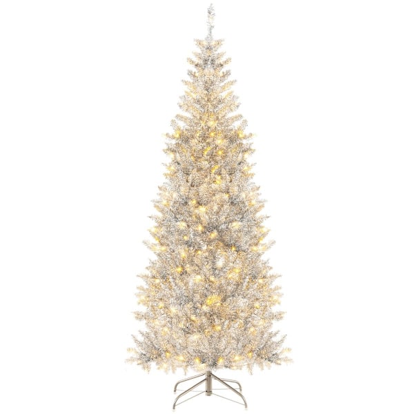 180cm Blyant Tinsel Juletræ med Varm hvid LED-lys Slankt juletræ