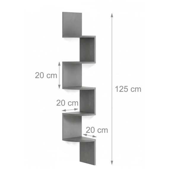 Hjørnevæghylde, 5 niveauer, zigzag-design